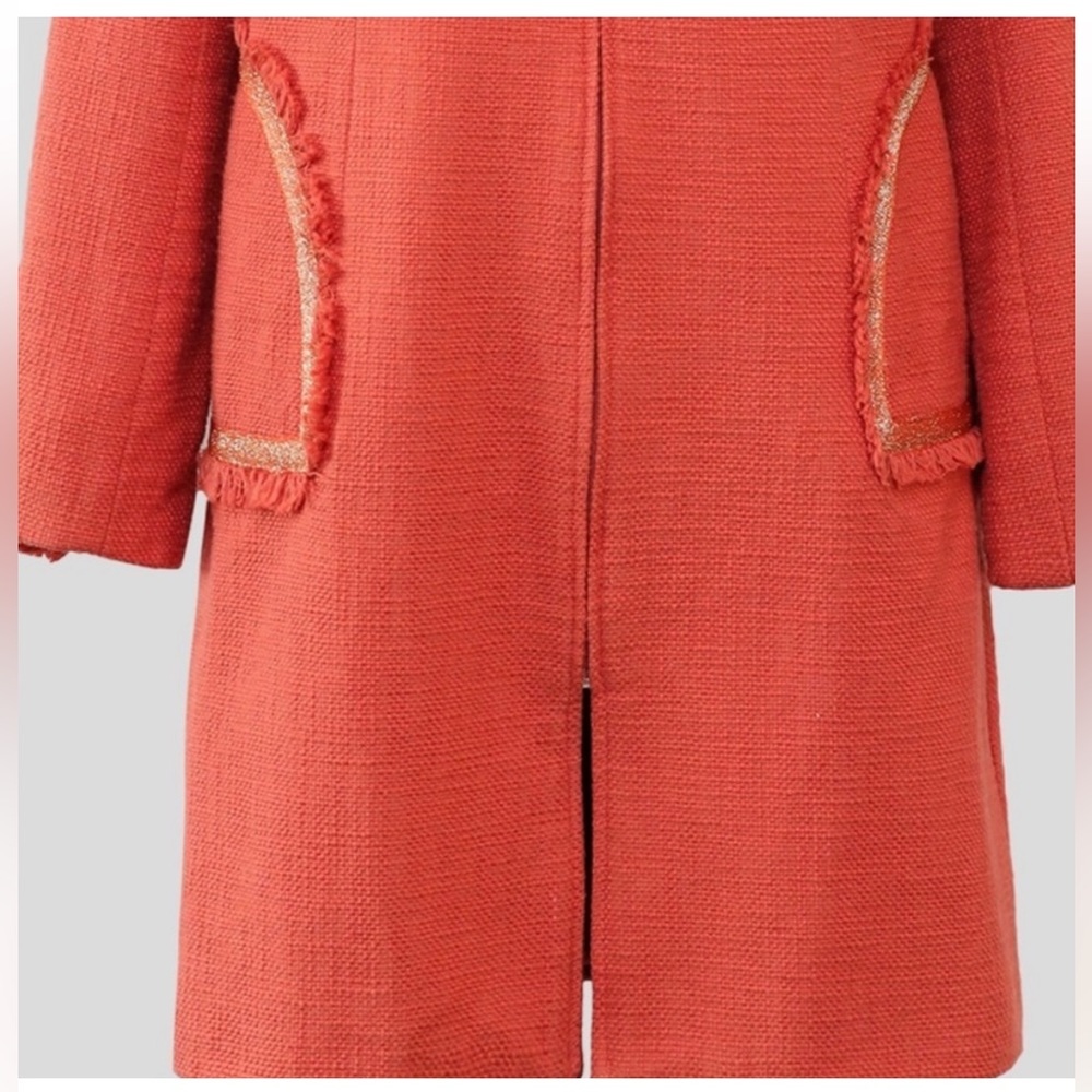 Paula Hian Embroidered Tweed Fringe Orange Jacket Large-NWT - Picture 3 of 8
